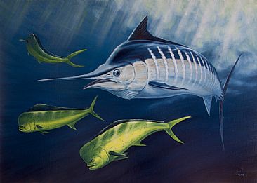 Yellow and Blue - Dolphinfish and Blue marlin by Setsuo Hamanaka