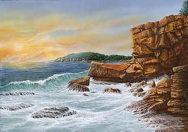 Warming the Cliffs of Acadia - Seascape by C. Frederick Lawrenson