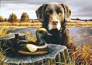 The Veterans - Chocolate Labrador, Antique Decoy & duck call by Larry Chandler