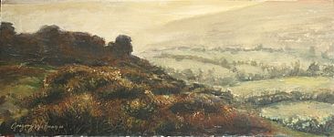 Dartmoor Evening - A sunny evening as the mist begins rolling up the valley by Gregory Wellman
