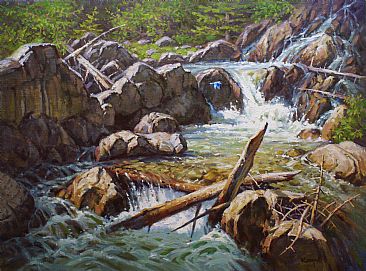 Bluebird Cascade - waterfall with bluebird by Jack Koonce