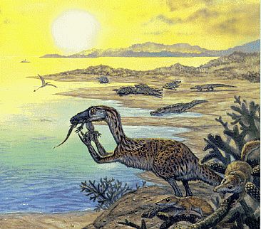 Solnhofen Lagoon (detail) - Compsognathus and Lizard Prey by Mark Hallett
