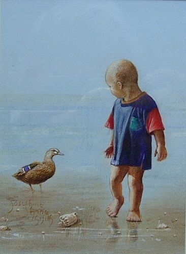"Just the two of us" - Feeding ducks by Josephine Smith