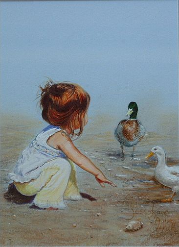 "Here duckie duckie" - Feeding ducks by Josephine Smith