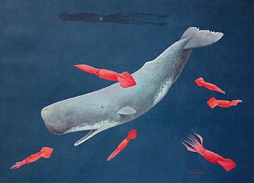 Sperm Whale and Squid - Sperm Whale and squid by Richard Ellis