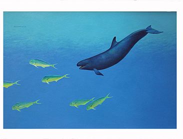 False Killer Whale and Dolphinfish - Pseudorca and Coryphaena hippurus by Richard Ellis