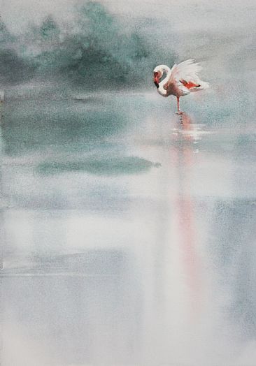 No Rush Fluff - Flamingo  by Linda Sutton