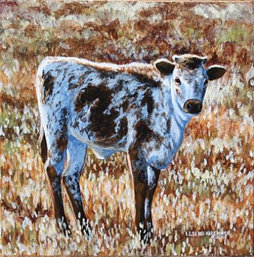 Late Afternoon- Calf - Longhorn Calf by Leslie Kirchner