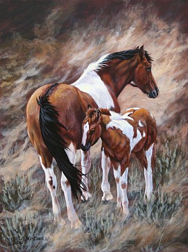 The Safe Place - Paint Mare and Foal by Leslie Kirchner
