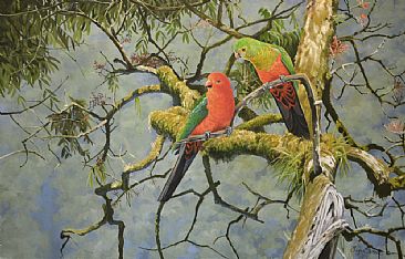 Valley of the Kings - King Parrots by Lyn Ellison