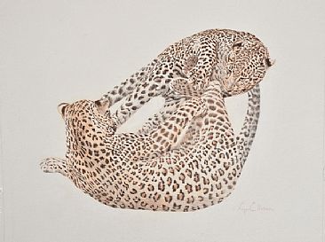 Leopard Cubs - 'Leaping Leopards' - Leopards by Lyn Ellison