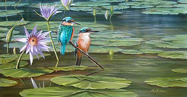 The Lily Pond - Sacred Kingfishers by Lyn Ellison