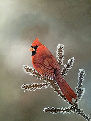 December Jewel - Northern Cardinal Winter Scene by Raymond Easton