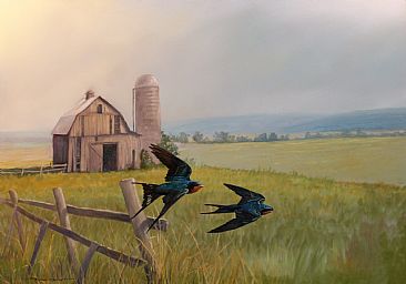Barnyard Bombers - Barn swallows by Raymond Easton