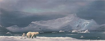 Arctic Edge - Polar Bear & Cub at Elesmere Island - Original Acrylic Painting has been sold. by Michael Pape
