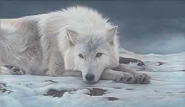 Beautiful Dreamer - Arctic Wolf - Limited edition giclée watercolour paper print of Beautiful Dreamer is available for $299.00 framed. by Michael Pape