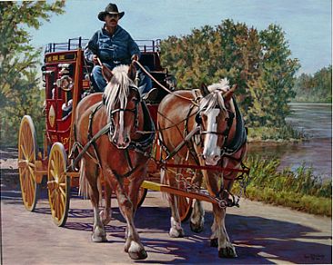 River Walk - Stagecoach draft horses  by Tom Altenburg