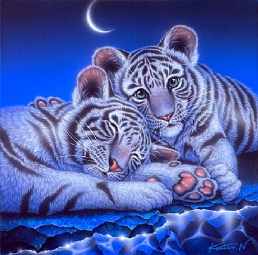Two Babys - White baby tiger by Kentaro Nishino