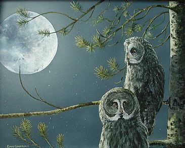 Moonlit Great Grey Owl - Great Grey Owl by Emily Lozeron