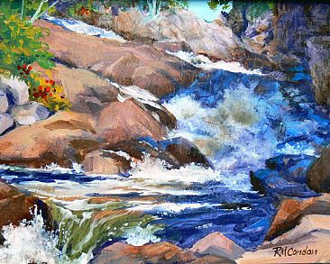 A Fine Fall - waterfall in Autumn by RoseMarie Condon