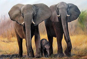 Elephant Family - Original Painting - Elephants by Jason Morgan