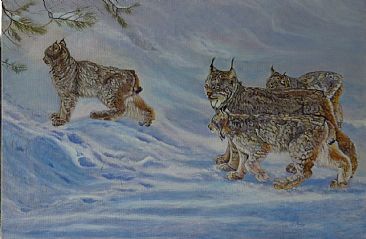 Lynx Xing (re-worked) - Lynx Mother with 3 Cubs by Theresa Eichler