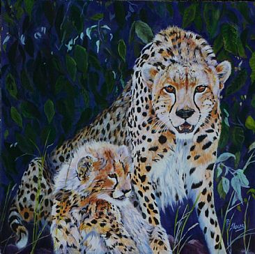 Motherhood - Cheetah mother and cub by Theresa Eichler