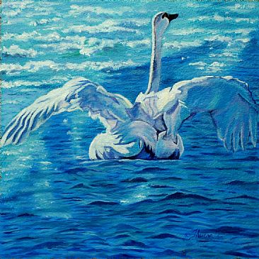 Free Spirit - trumpeter swan on  Okanagan Lake by Theresa Eichler