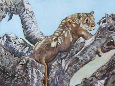 Treebound Treasure - Serengeti Lioness in tree by Theresa Eichler