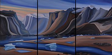 Low Tide, Pangnirtung, Baffin Island (Tryptich) - Arctic Mountains and Glaciers by Linda Dawn Lang