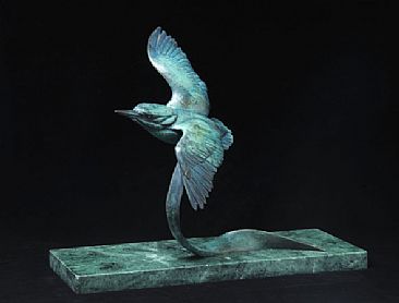 European Kingfisher[Alcedo atthis] - Flying Kingfisher on reed base by Martin Hayward-Harris
