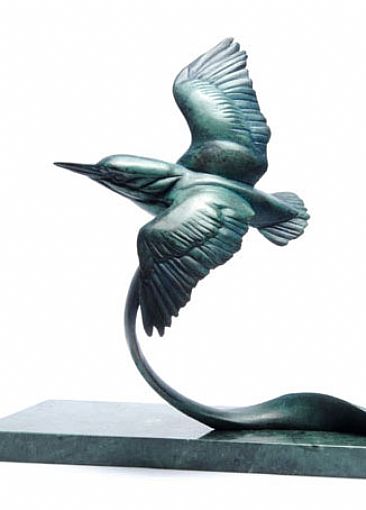 Flying Kingfisher - Kingfisher on reed base by Martin Hayward-Harris