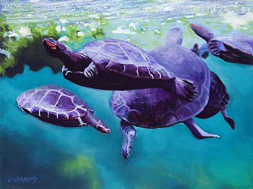 River Dance - river turtles by Patsy Lindamood