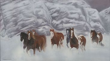 Snowy Stampede - Horses - Montana by Patsy Lindamood