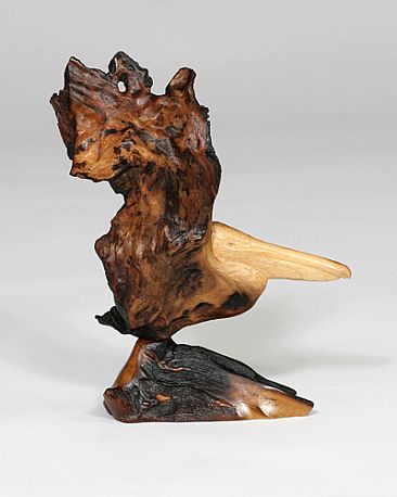 "Wings Up" - Pelican, with natural form wings   by Terry Woodall
