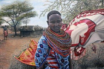 'Samburu Washday' - Samburu woman in village, Samburu Region, Kenya by Judy Scotchford