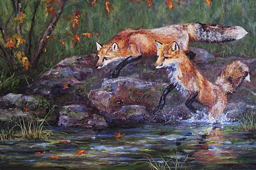 The Chase - Red foxes by Michelle McCune