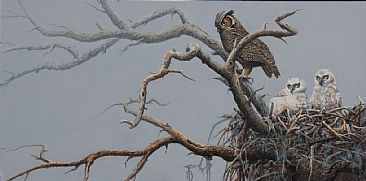 Misty Morning - Great Horned Owl by Suzie Seerey-Lester