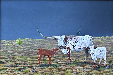 Future Promise, Texas Longhorns.   ( Sold ) - Texas Longhorn female with young.  by David Prescott