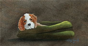 Puppy Love.   ( Sold ) - Puppy in a bed. by David Prescott