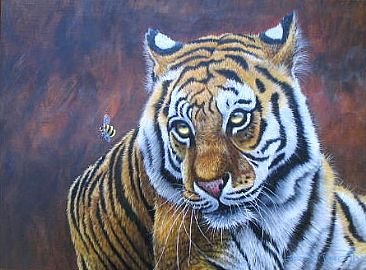 Similarities. (Sold) - Bengal Tiger and Bumble Bee by David Prescott