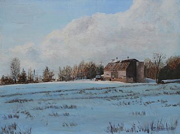 Barn in Winter - Landscape by Barry Bowerman
