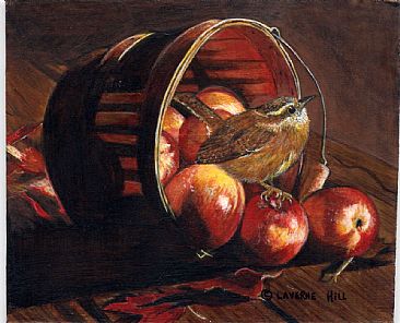Wren and apples (sold) - Bird by LaVerne Hill