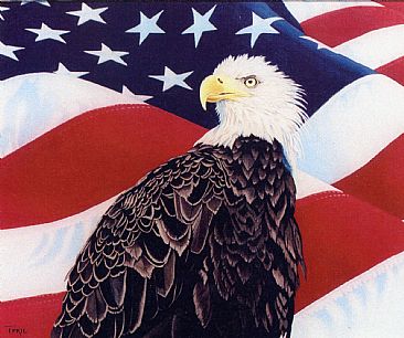 American Spirit - Bald Eagle with American flag by Tykie Ganz