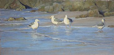 Beachcombing - seagulls on the California Coast by Kathleen Dunphy