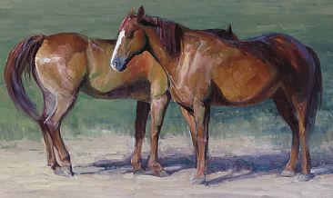 Compadres - horses by Kathleen Dunphy