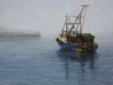 Fogged In - fishing trawler in Monterey, CA by Kathleen Dunphy