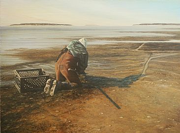 Working the Tides - clammer working the Cape Cod tide flats by Del-Bourree Bach
