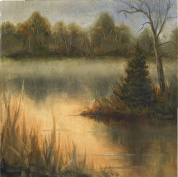 Fog on the Far Shore - Early morning fog on the water by Dianne Munkittrick