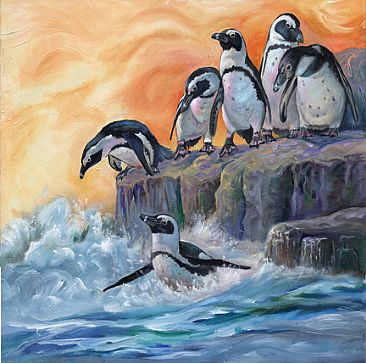 Surf's Up - African Penguins by Dianne Munkittrick